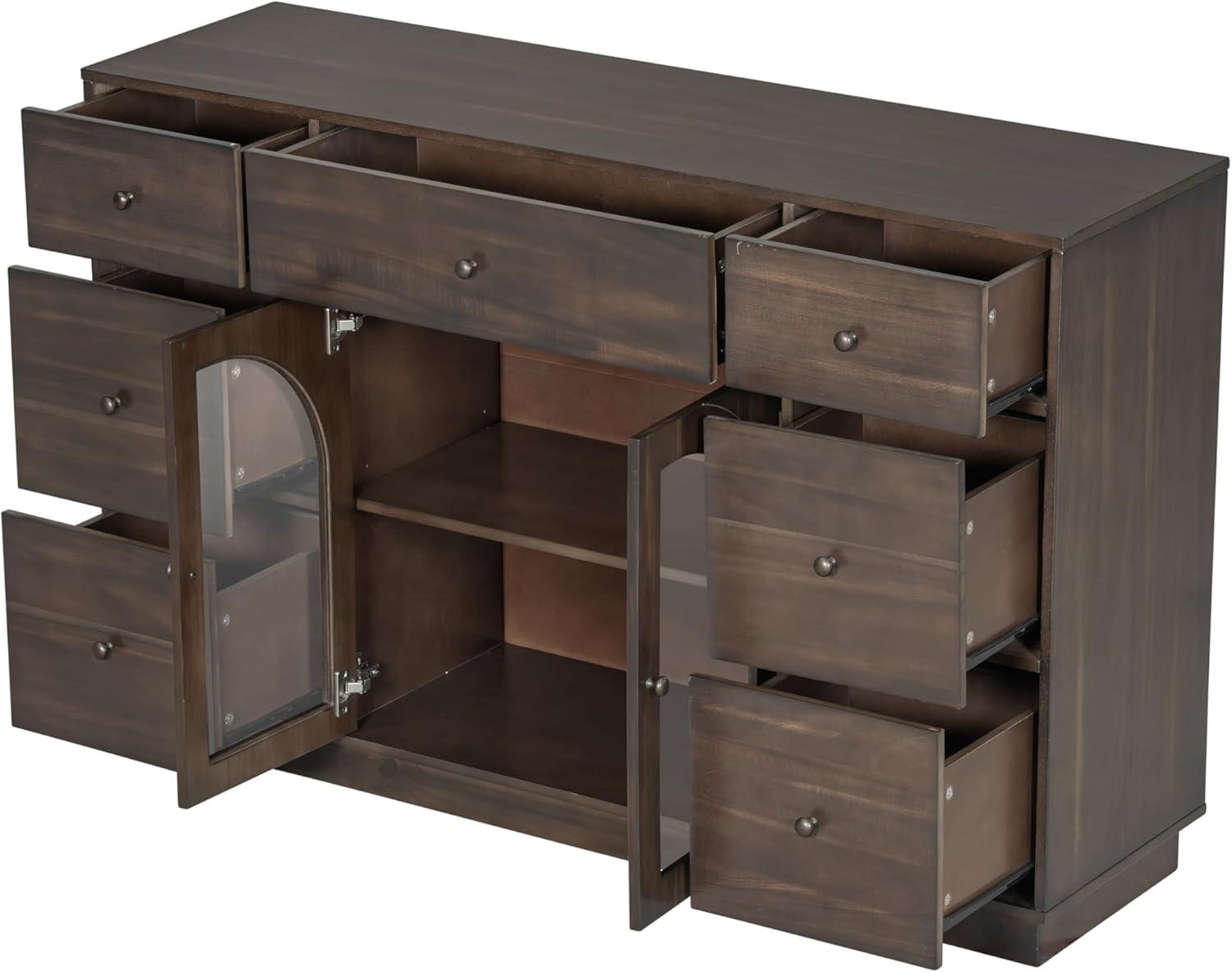 image:imageChristopher Knight Home Mia Modern Storage Cabinet with Doors and Drawers Wooden Sideboard Cabinet with Adjustable Shelf Freestanding Buffet Cabinet with Storage for Dining Room BlackDark Brown