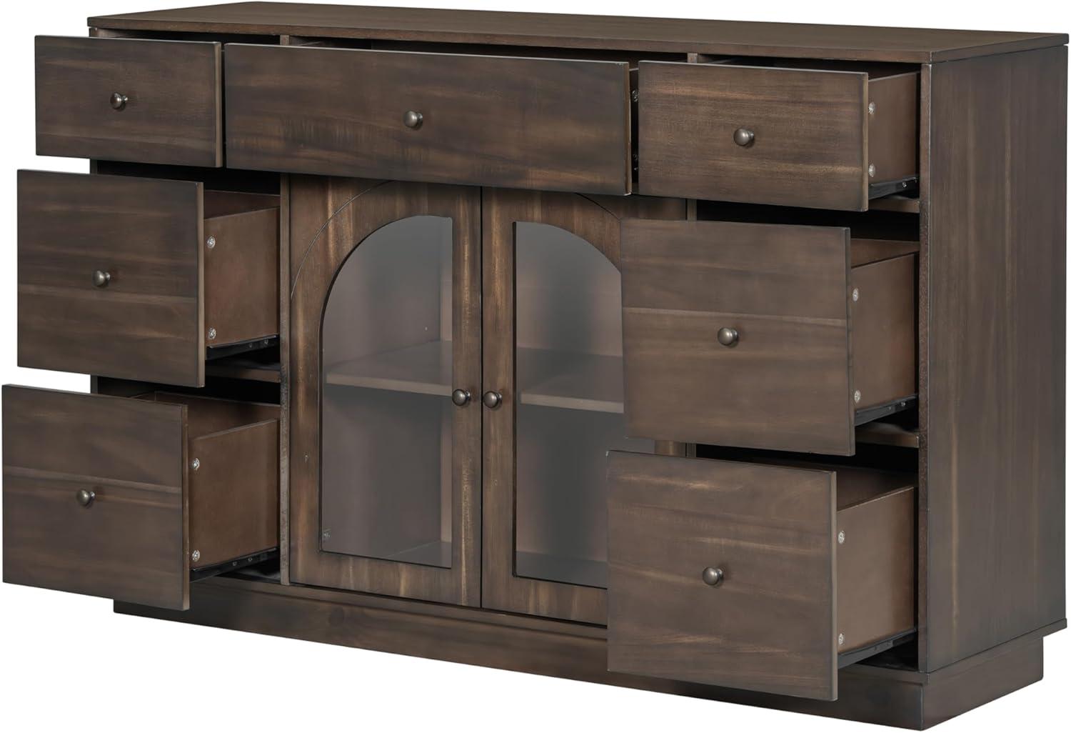 image:imageChristopher Knight Home Mia Modern Storage Cabinet with Doors and Drawers Wooden Sideboard Cabinet with Adjustable Shelf Freestanding Buffet Cabinet with Storage for Dining Room BlackDark Brown