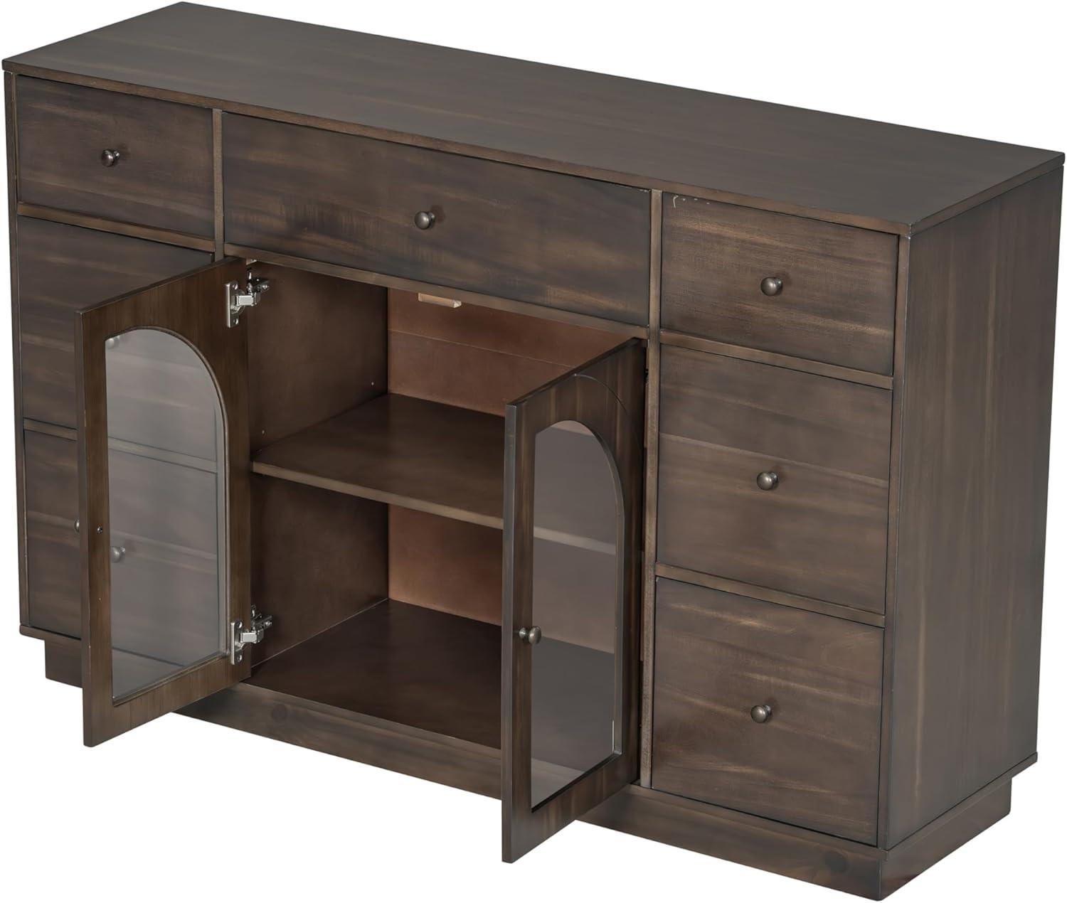 image:imageChristopher Knight Home Mia Modern Storage Cabinet with Doors and Drawers Wooden Sideboard Cabinet with Adjustable Shelf Freestanding Buffet Cabinet with Storage for Dining Room BlackDark Brown