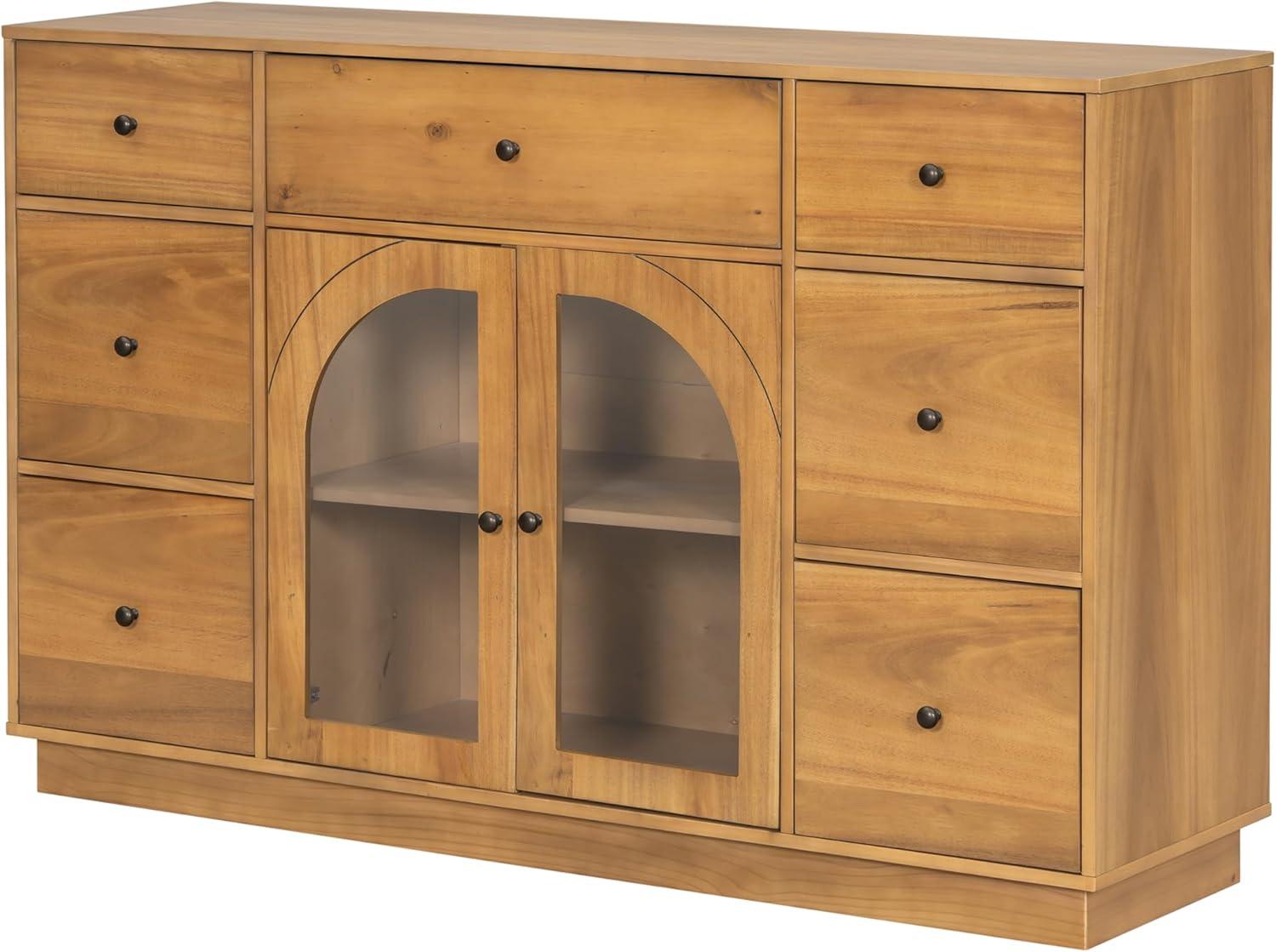 image:imageChristopher Knight Home Mia Modern Storage Cabinet with Doors and Drawers Wooden Sideboard Cabinet with Adjustable Shelf Freestanding Buffet Cabinet with Storage for Dining Room BlackNatural