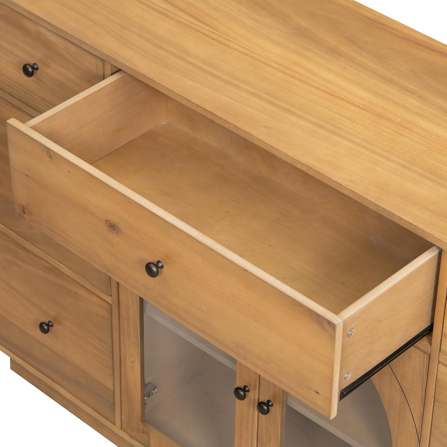 image:imageChristopher Knight Home Mia Modern Storage Cabinet with Doors and Drawers Wooden Sideboard Cabinet with Adjustable Shelf Freestanding Buffet Cabinet with Storage for Dining Room BlackNatural