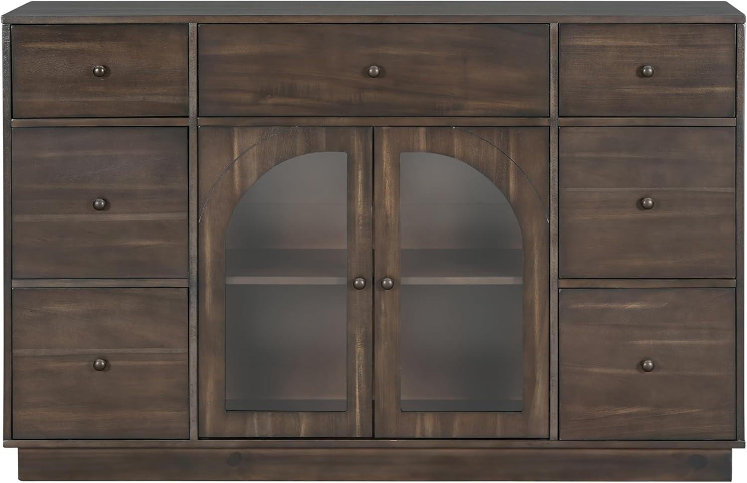 image:imageChristopher Knight Home Mia Modern Storage Cabinet with Doors and Drawers Wooden Sideboard Cabinet with Adjustable Shelf Freestanding Buffet Cabinet with Storage for Dining Room BlackDark Brown
