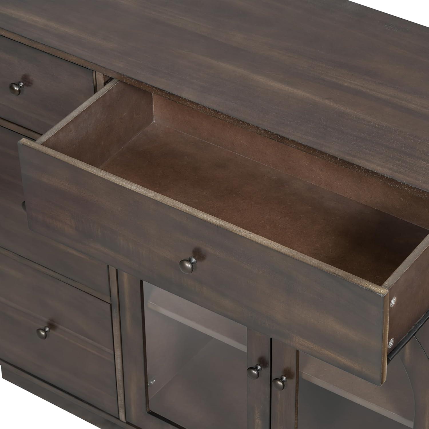 image:imageChristopher Knight Home Mia Modern Storage Cabinet with Doors and Drawers Wooden Sideboard Cabinet with Adjustable Shelf Freestanding Buffet Cabinet with Storage for Dining Room BlackDark Brown