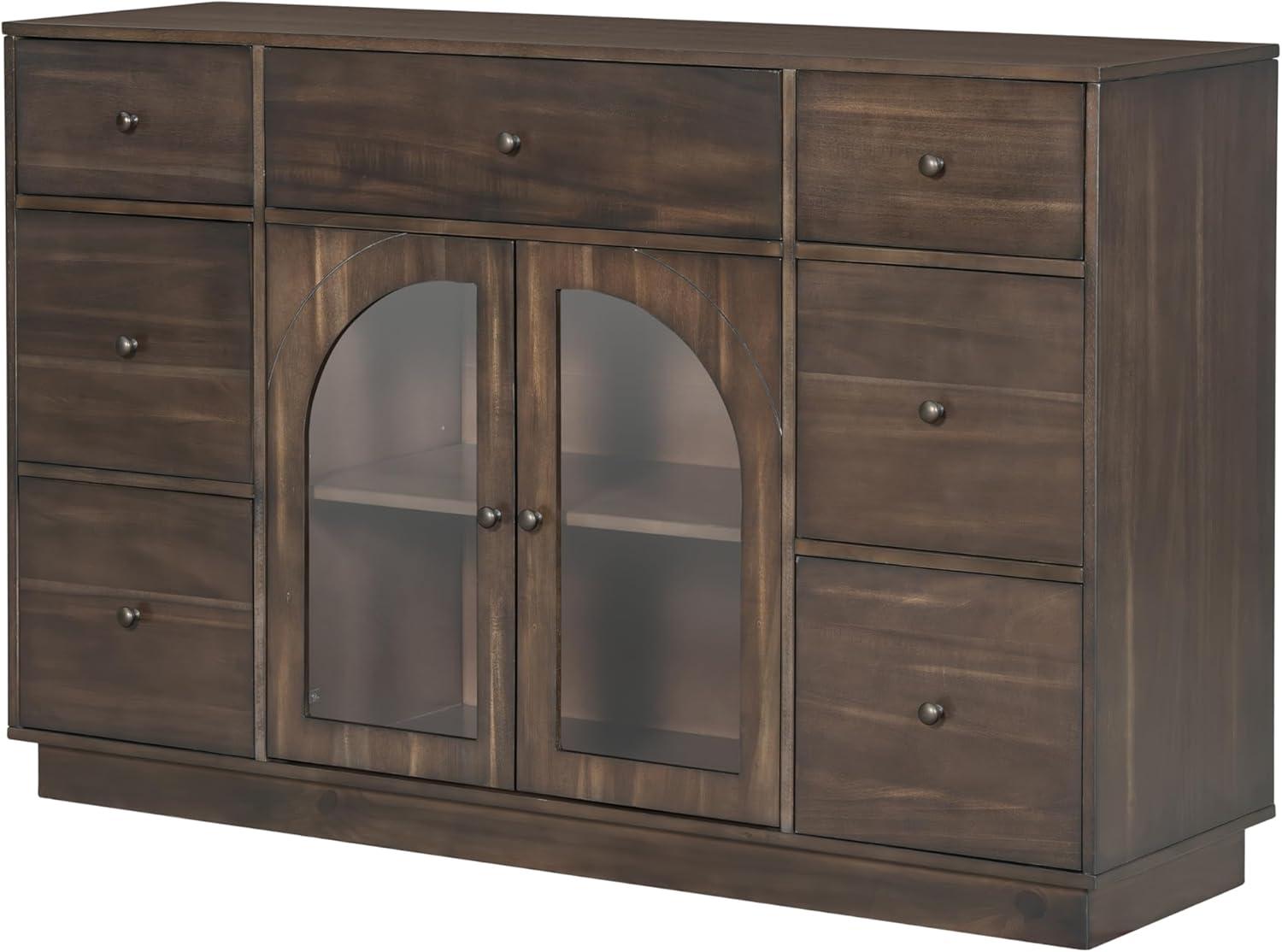 image:imageChristopher Knight Home Mia Modern Storage Cabinet with Doors and Drawers Wooden Sideboard Cabinet with Adjustable Shelf Freestanding Buffet Cabinet with Storage for Dining Room BlackDark Brown