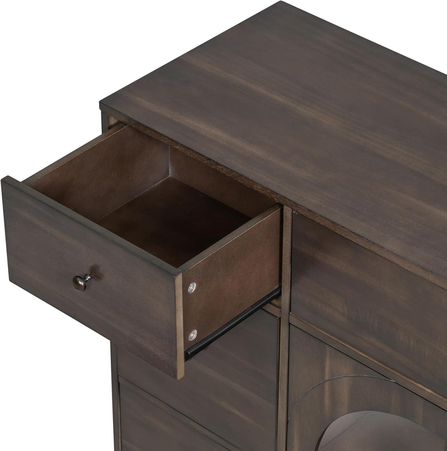 image:imageChristopher Knight Home Mia Modern Storage Cabinet with Doors and Drawers Wooden Sideboard Cabinet with Adjustable Shelf Freestanding Buffet Cabinet with Storage for Dining Room BlackDark Brown