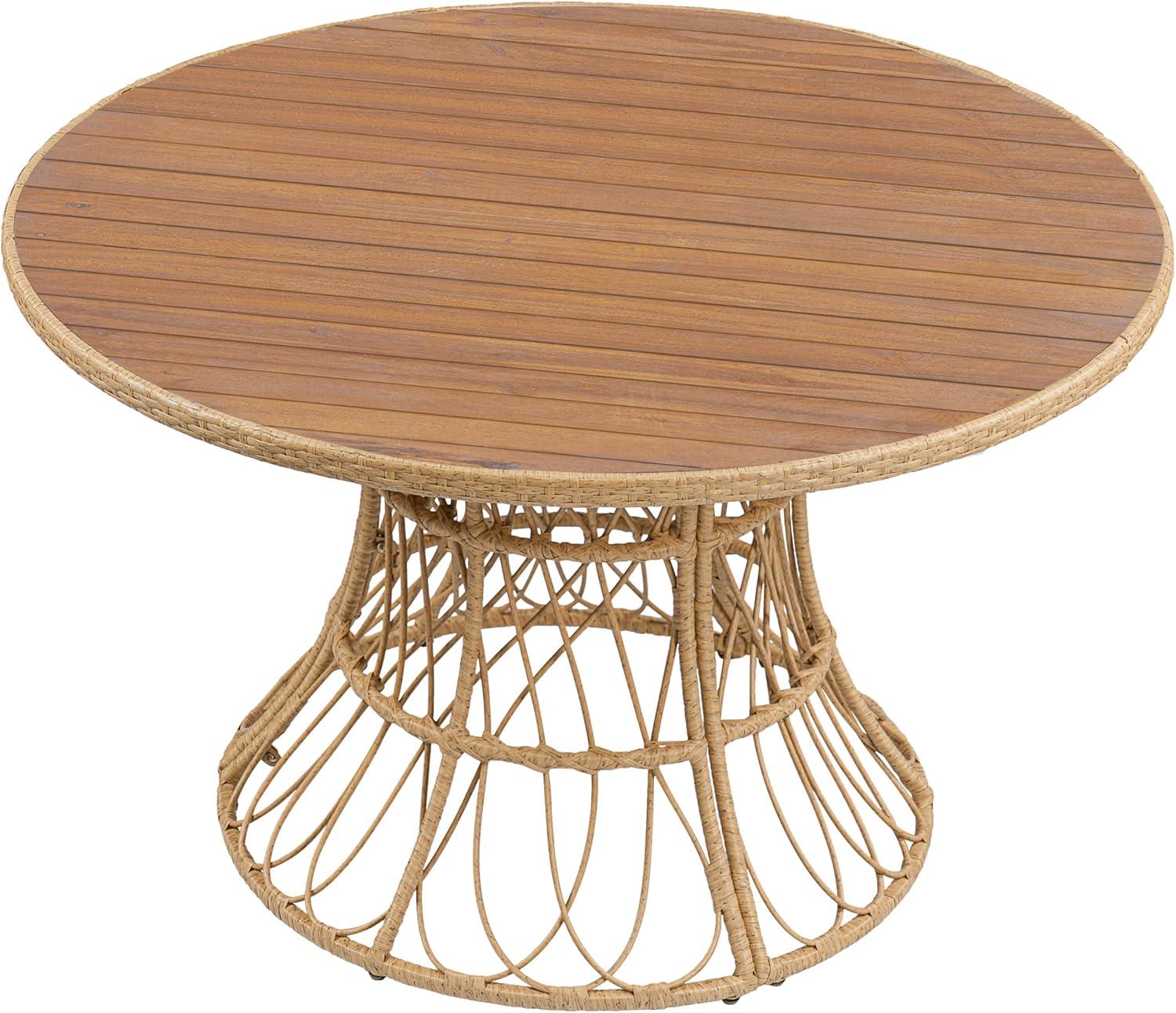 image:imageChristopher Knight Home Pella Farmhouse Acacia Wood Round Dining Table for 46 People Patio Dining Room Table with Handwoven Wicker Base for BackyardGarden Slatted Design Outdoor Patio Table BrownTeak