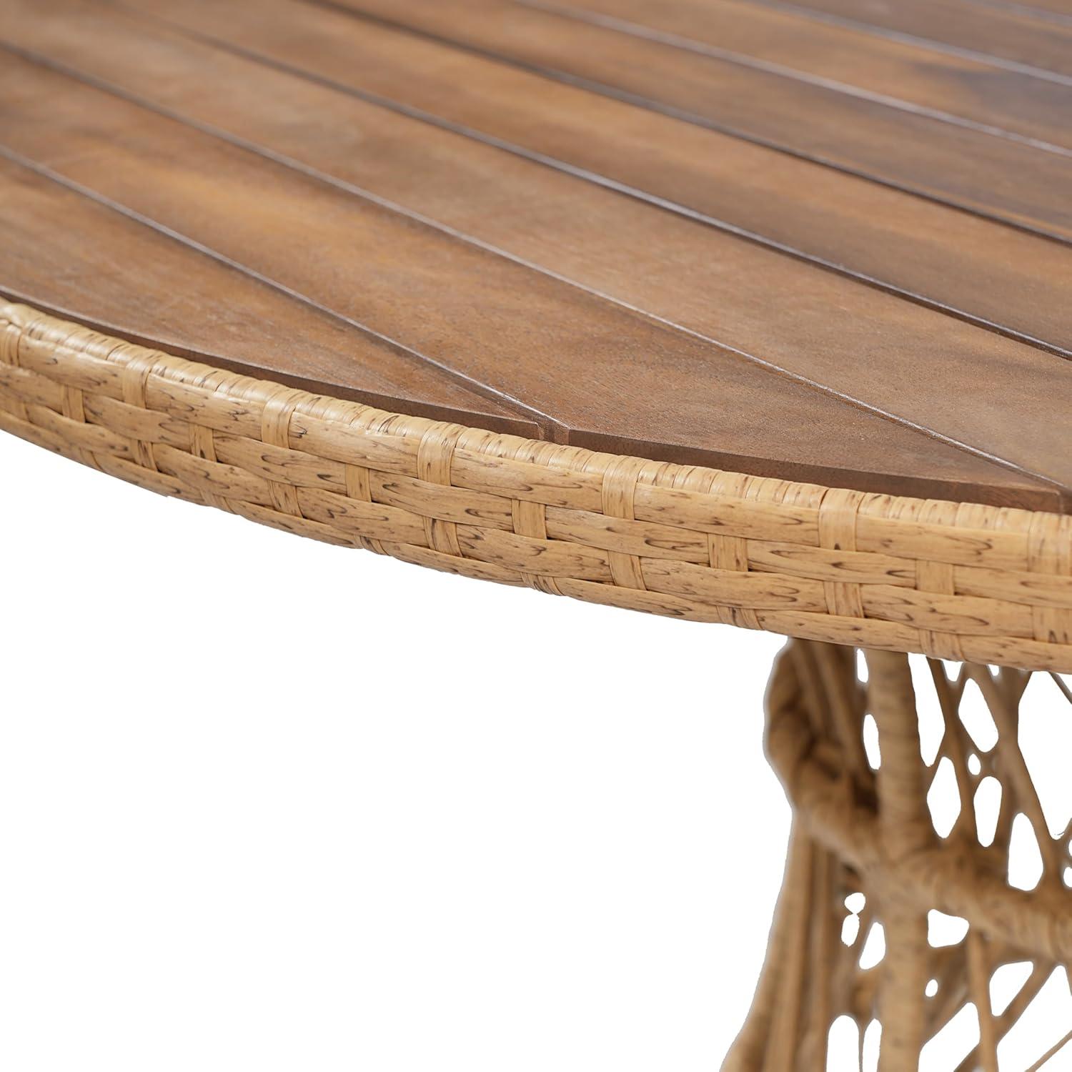 image:imageChristopher Knight Home Pella Farmhouse Acacia Wood Round Dining Table for 46 People Patio Dining Room Table with Handwoven Wicker Base for BackyardGarden Slatted Design Outdoor Patio Table BrownTeak