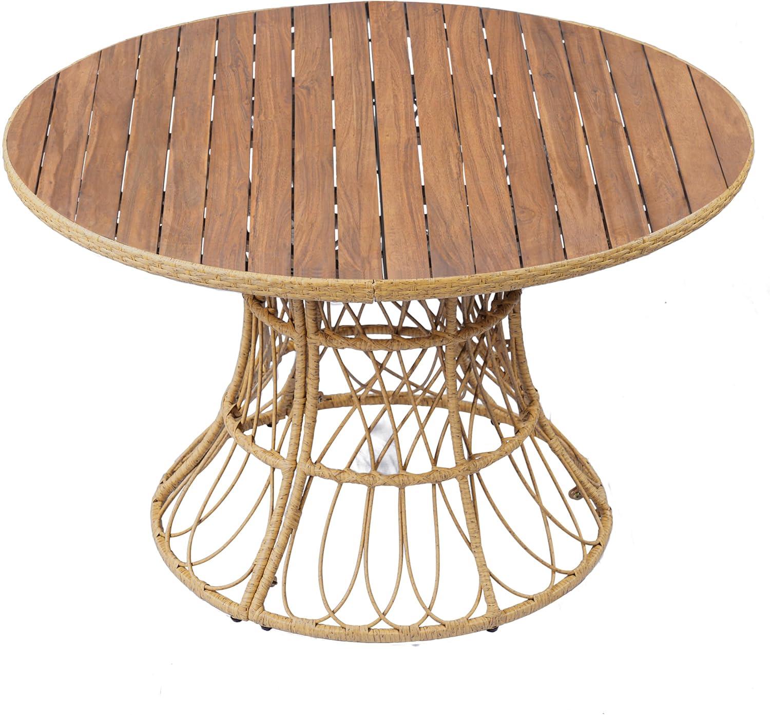 image:imageChristopher Knight Home Pella Farmhouse Acacia Wood Round Dining Table for 46 People Patio Dining Room Table with Handwoven Wicker Base for BackyardGarden Slatted Design Outdoor Patio Table BrownTeak