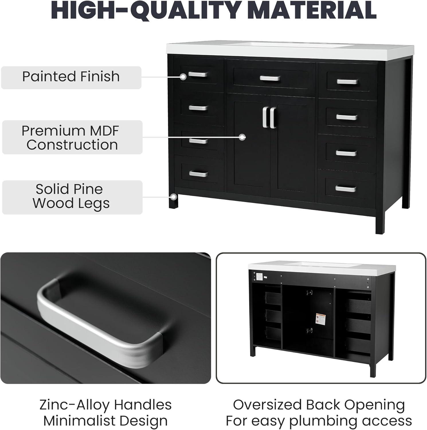 image:imageChristopher Knight Home Pineas 48 Modern Bathroom Vanity with Resin Sink Combo Set Wooden Bathroom Vanity Organizer with Drawers Soft Closing Door Bathroom Storage Cabinet with Sink WhiteBlack