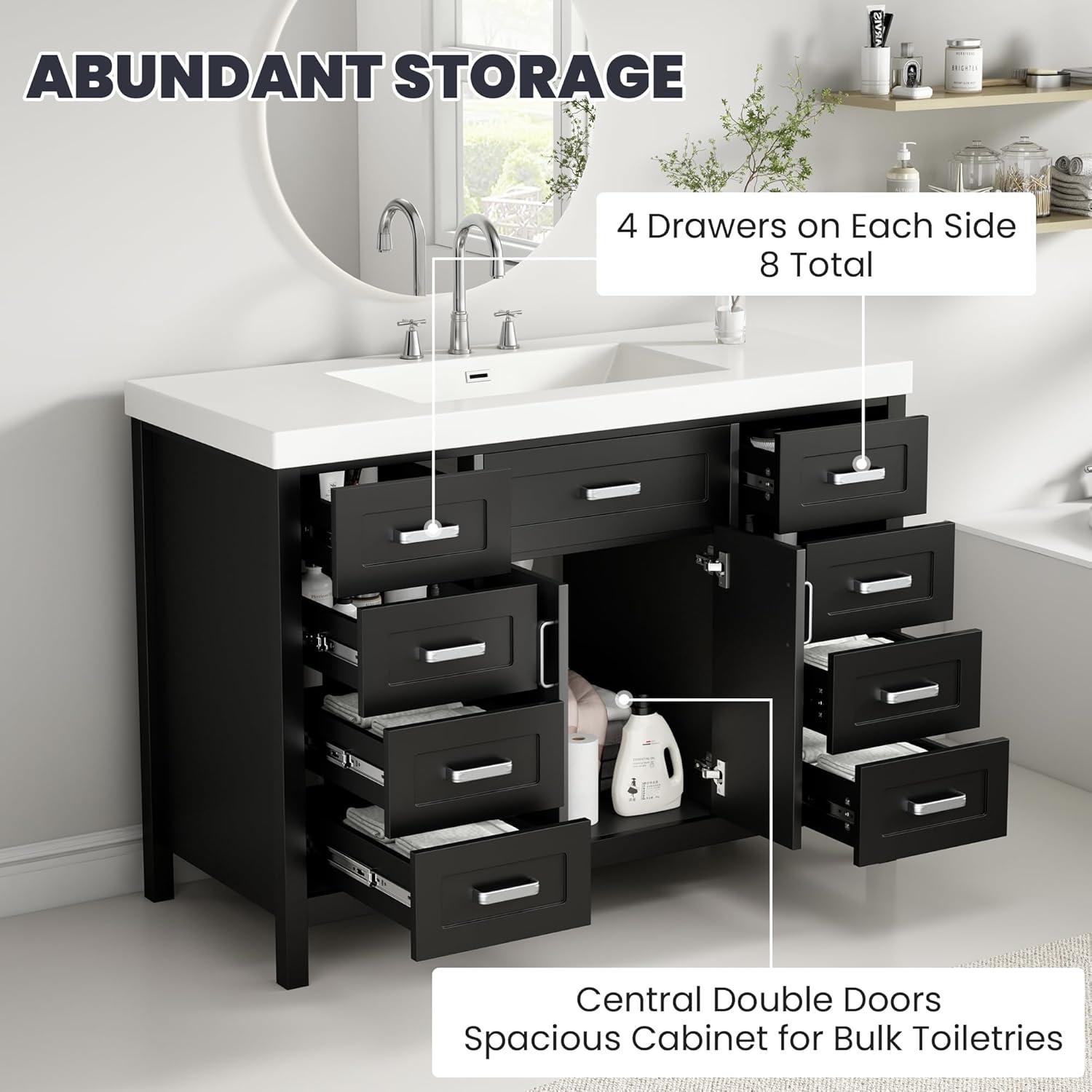 image:imageChristopher Knight Home Pineas 48 Modern Bathroom Vanity with Resin Sink Combo Set Wooden Bathroom Vanity Organizer with Drawers Soft Closing Door Bathroom Storage Cabinet with Sink WhiteBlack