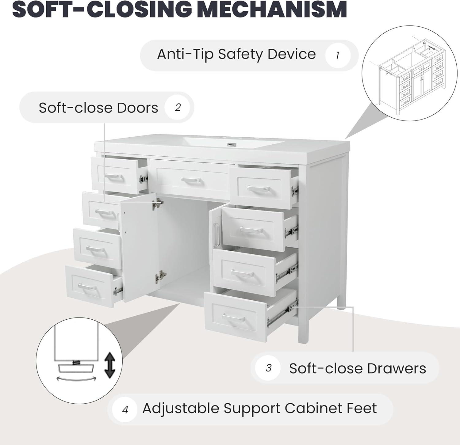 image:imageChristopher Knight Home Pineas 48 Modern Bathroom Vanity with Resin Sink Combo Set Wooden Bathroom Vanity Organizer with Drawers Soft Closing Door Bathroom Storage Cabinet with Sink WhiteWhite