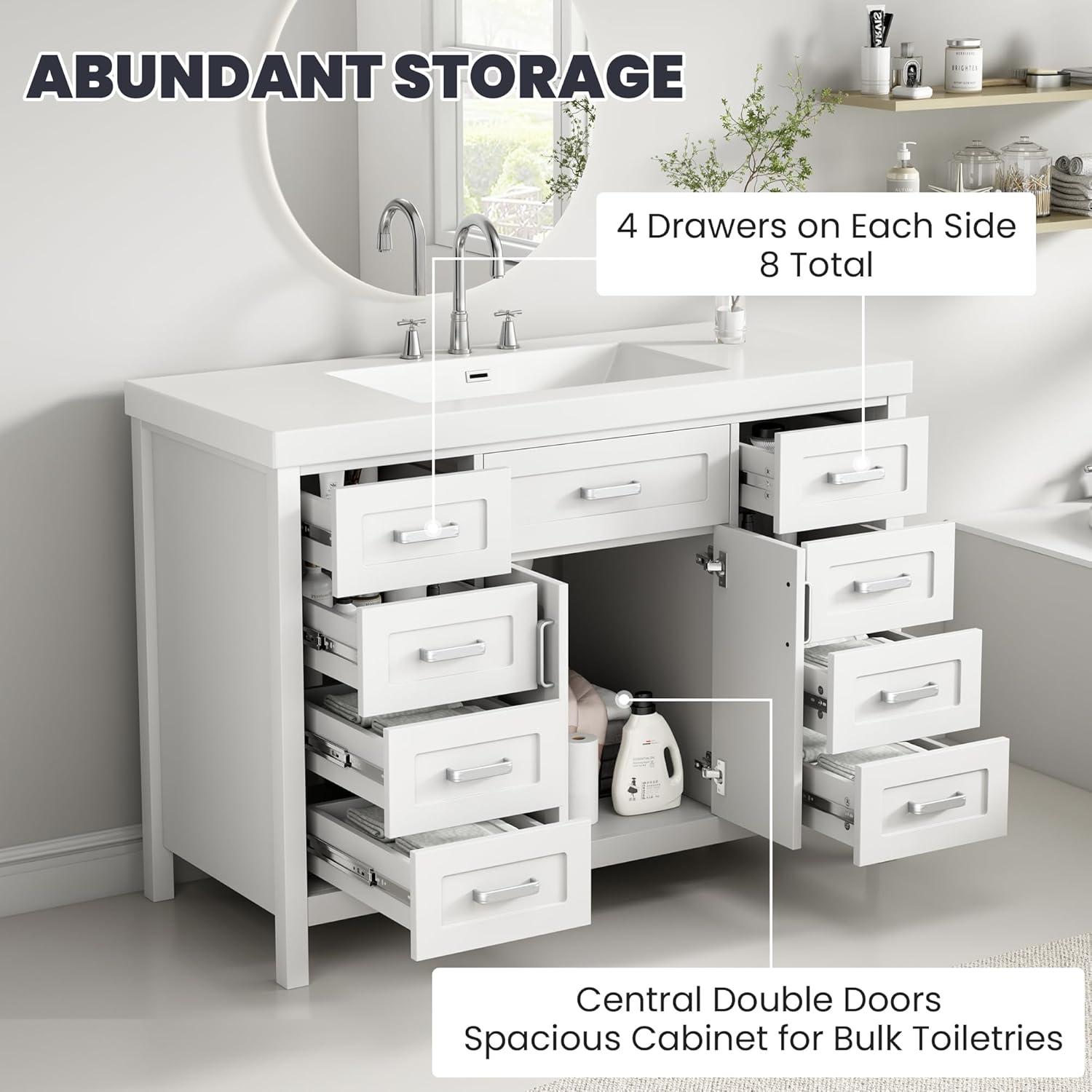 image:imageChristopher Knight Home Pineas 48 Modern Bathroom Vanity with Resin Sink Combo Set Wooden Bathroom Vanity Organizer with Drawers Soft Closing Door Bathroom Storage Cabinet with Sink WhiteWhite