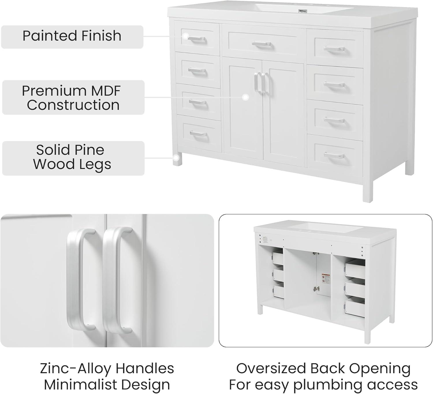 image:imageChristopher Knight Home Pineas 48 Modern Bathroom Vanity with Resin Sink Combo Set Wooden Bathroom Vanity Organizer with Drawers Soft Closing Door Bathroom Storage Cabinet with Sink WhiteWhite