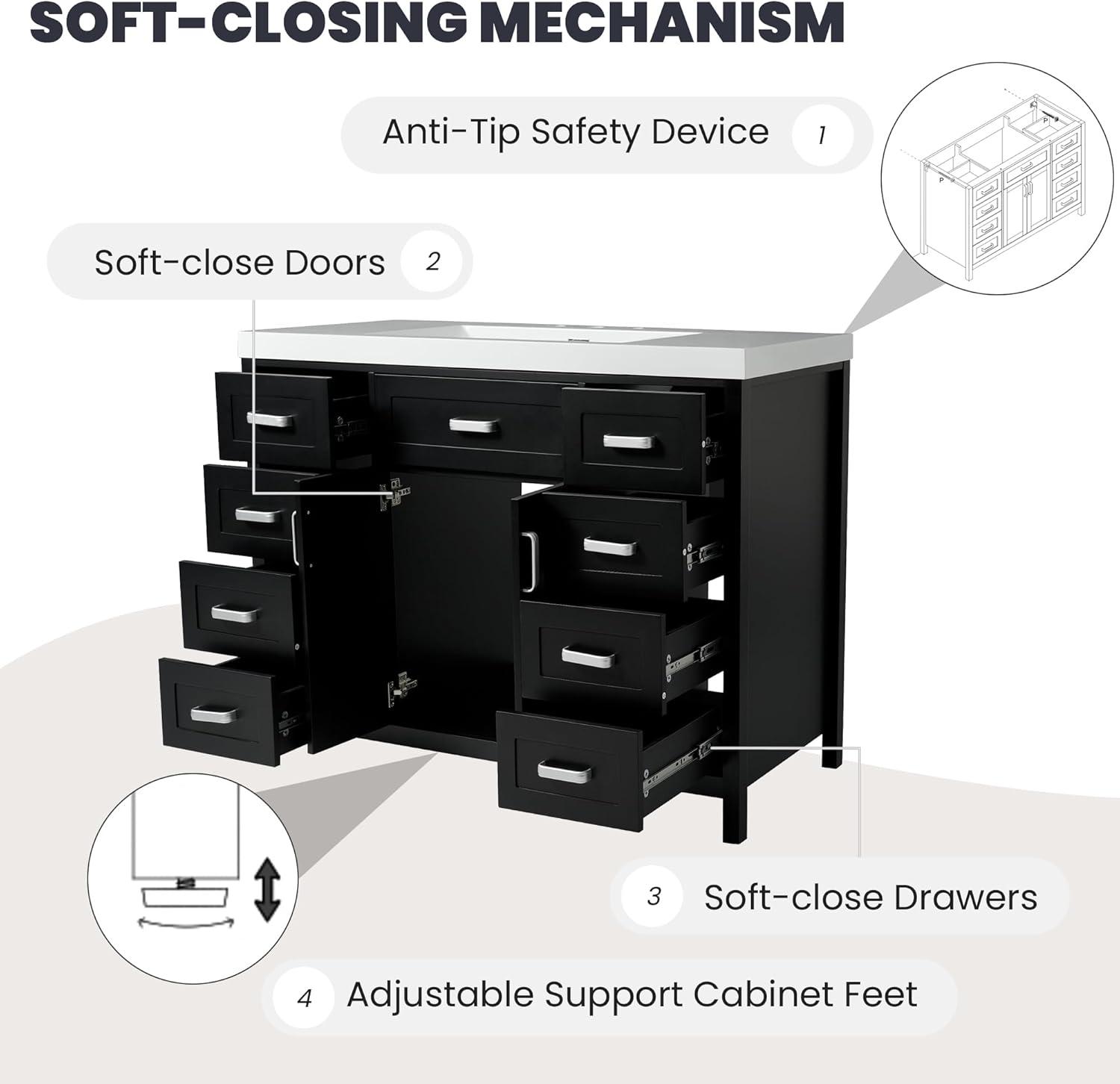 image:imageChristopher Knight Home Pineas 48 Modern Bathroom Vanity with Resin Sink Combo Set Wooden Bathroom Vanity Organizer with Drawers Soft Closing Door Bathroom Storage Cabinet with Sink WhiteBlack