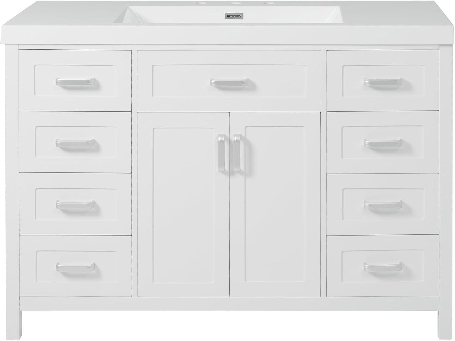 image:imageChristopher Knight Home Pineas 48 Modern Bathroom Vanity with Resin Sink Combo Set Wooden Bathroom Vanity Organizer with Drawers Soft Closing Door Bathroom Storage Cabinet with Sink WhiteWhite