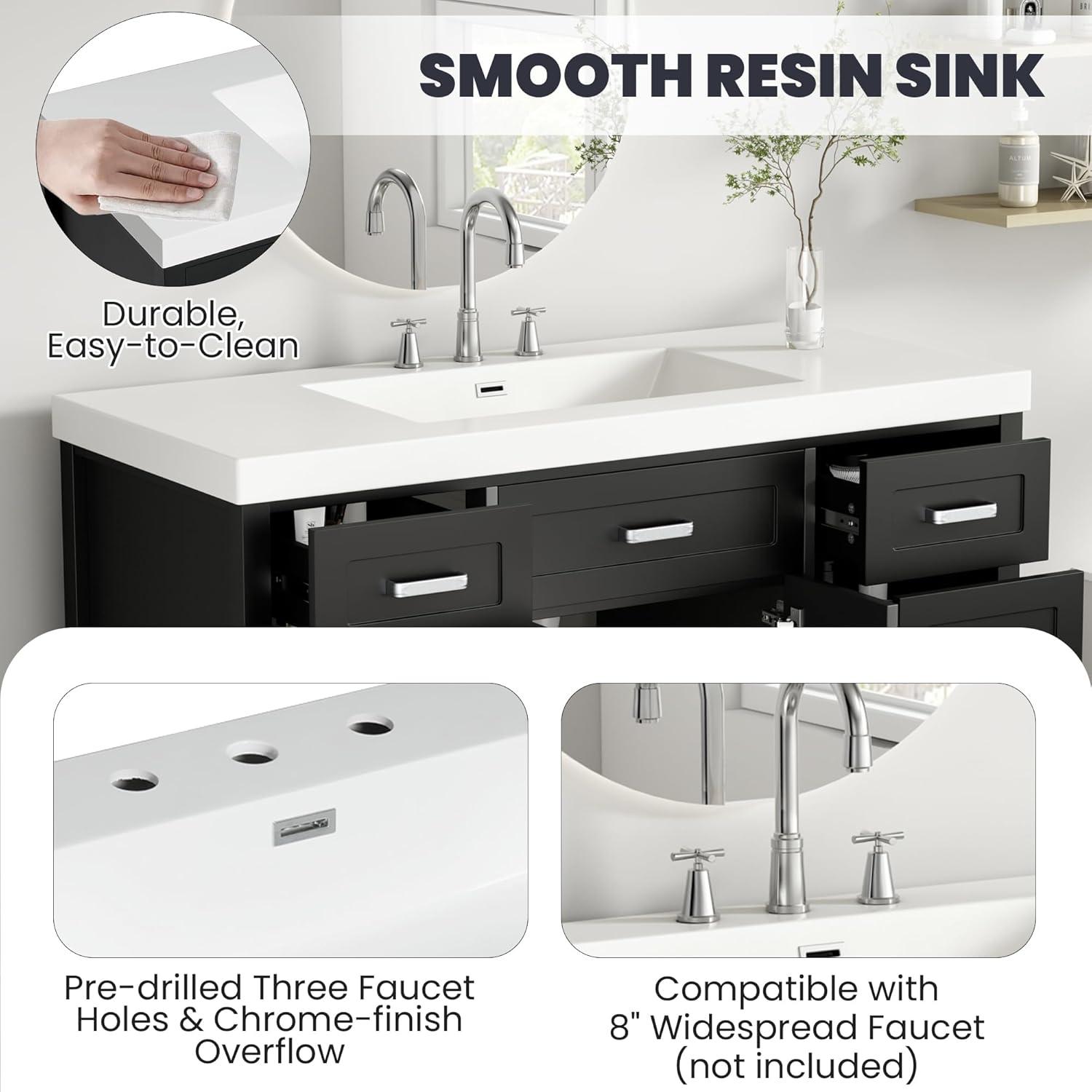 image:imageChristopher Knight Home Pineas 48 Modern Bathroom Vanity with Resin Sink Combo Set Wooden Bathroom Vanity Organizer with Drawers Soft Closing Door Bathroom Storage Cabinet with Sink WhiteBlack