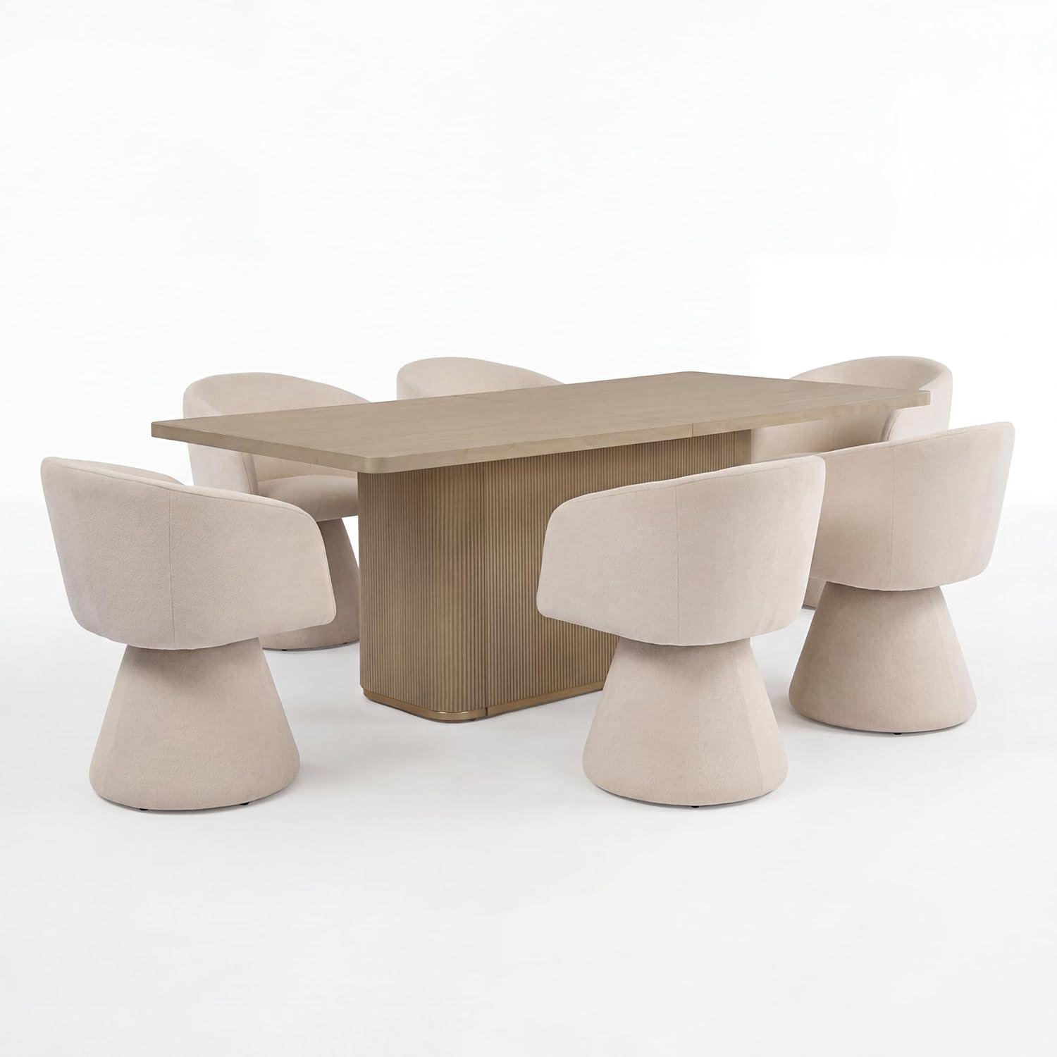 image:imageChristopher Knight Home Scout Modern Dining Table Set for 6 180 Swivel Dining Chair and Table Set Solid Wood Dining Room Table Set for 6 BeigeNaturalBeigenatural