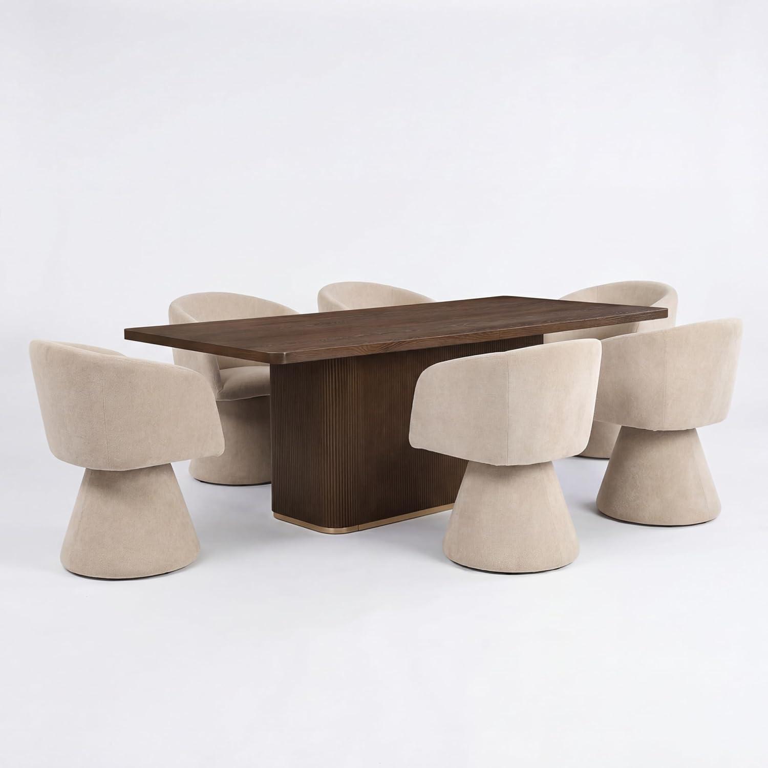 image:imageChristopher Knight Home Scout Modern Dining Table Set for 6 180 Swivel Dining Chair and Table Set Solid Wood Dining Room Table Set for 6 BeigeNaturalOatmealwalnut