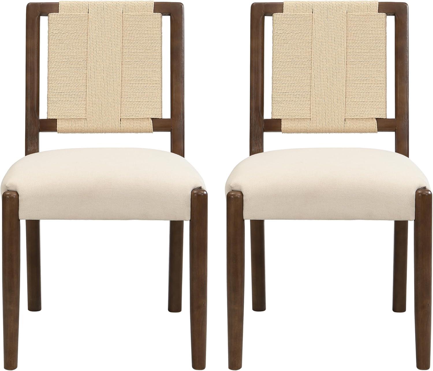 image:imageChristopher Knight Home Xinzi Comfy Upholstered Dining Chairs Set of 2 Rubberwood Kitchen Chairs with Woven Rope Backrest Extra Seat for Dining Room Armless Dining Chair Beige Natural AshBeige Walnut