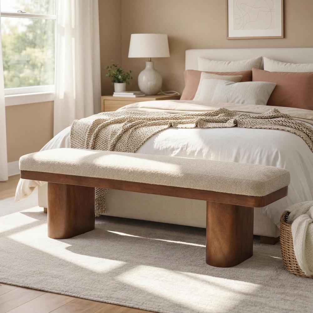 image:imageChristopher Knight Home 55 Chenille Upholstered Bench with Solid Rubber Wood Legs Modern Farmhouse Bedroom Bench Padded Entryway Bench Seat Dining Bench for Living Room End of Bed Light BrownLight Brown