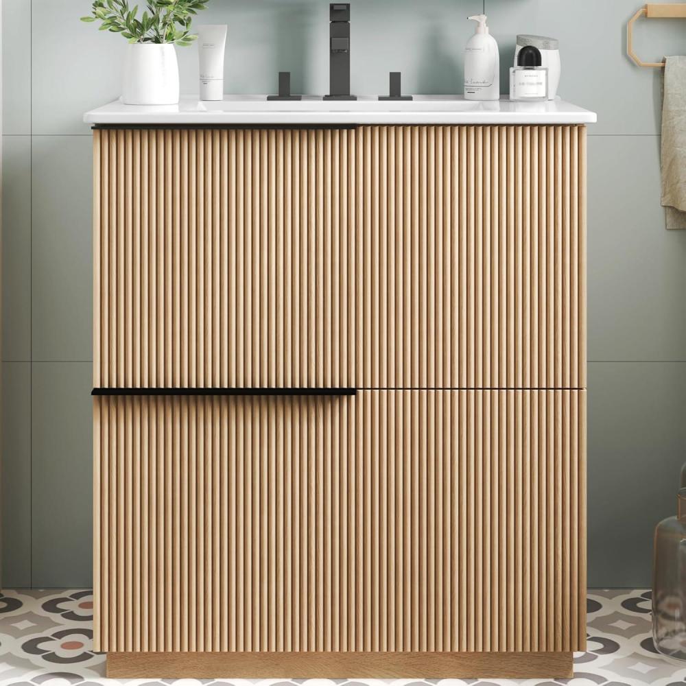 image:imageChristopher Knight Home Byron 30 Bathroom Vanity with Sink Modern Freestanding Bathroom Sink Cabinet with Drawer Undermount Vanity Sink Cabinet Bathroom Storage Cabinet with Sink Combo SetNaturalNatural