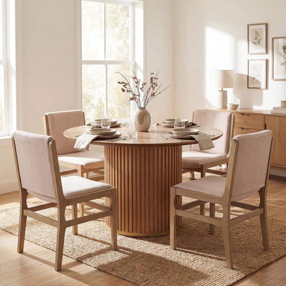 image:imageChristopher Knight Home Cashy 5 Piece Dining Table Set for 4 Wooden Dining Set with Pedestal Round Table and Upholstered Chairs Modern Kitchen and Dining Room Furniture Light NaturalBeigeLight Natural  Beige