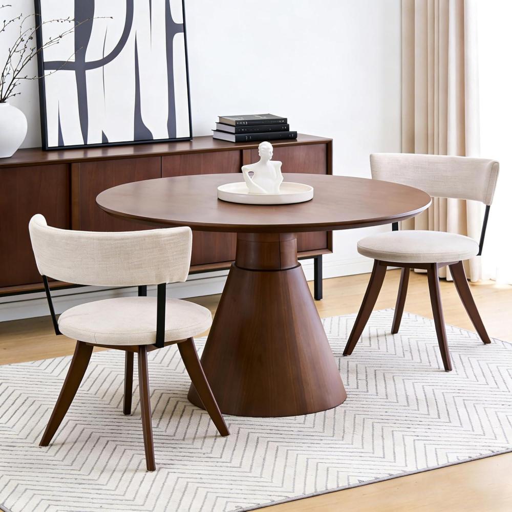image:imageChristopher Knight Home Ceru Fabric Upholstered Dining Chairs Set of 2 Curved Backrest Kitchen Side Chair Rubberwood Dining Room Armless Chair Extra Seat for Living Room BeigeWalnutBeigewalnut