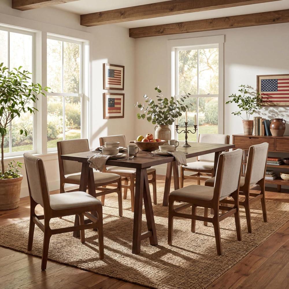 image:imageChristopher Knight Home Coston Modern Dining Table Set for 6 Kitchen Table and Dining Chairs Set of 6 Solid Wood Dining Room Table Set for 6 BeigeWalnut