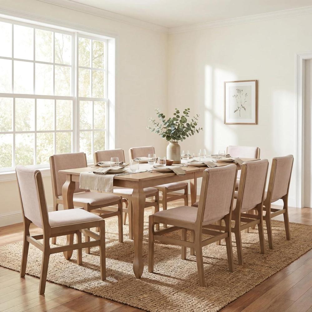 image:imageChristopher Knight Home Dale 9 Piece Dining Table Set for 8 with Chairs Wooden Extendable Dining Room Table Set with Butterfly Leaf Design Rustic Upholstered Dining Chairs Set Light NaturalBeigeLight Naturalbeige