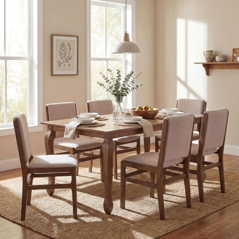 image:imageChristopher Knight Home Dean Rubber Wood Dining Chairs Set of 6 Modern Upholstered Dining Chairs Armless Kitchen Chairs Dining Room Living Room Accent Chair for Extra Seat WalnutBeigeWalnutbeige