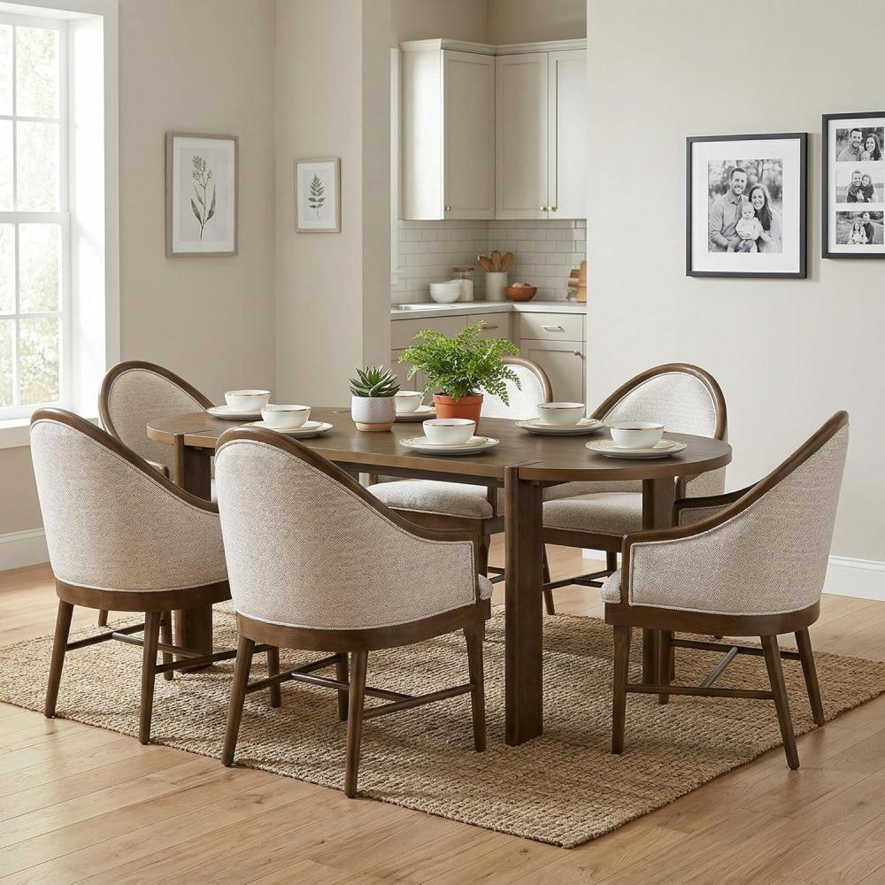 image:imageChristopher Knight Home Gernang MidCentury Modern Dining Table Set for 4 Solid Wood Kitchen Table and Dining Chairs Set of 4 Rubberwood Dining Room Table Set for 4 BeigeWalnutDining Set for 6