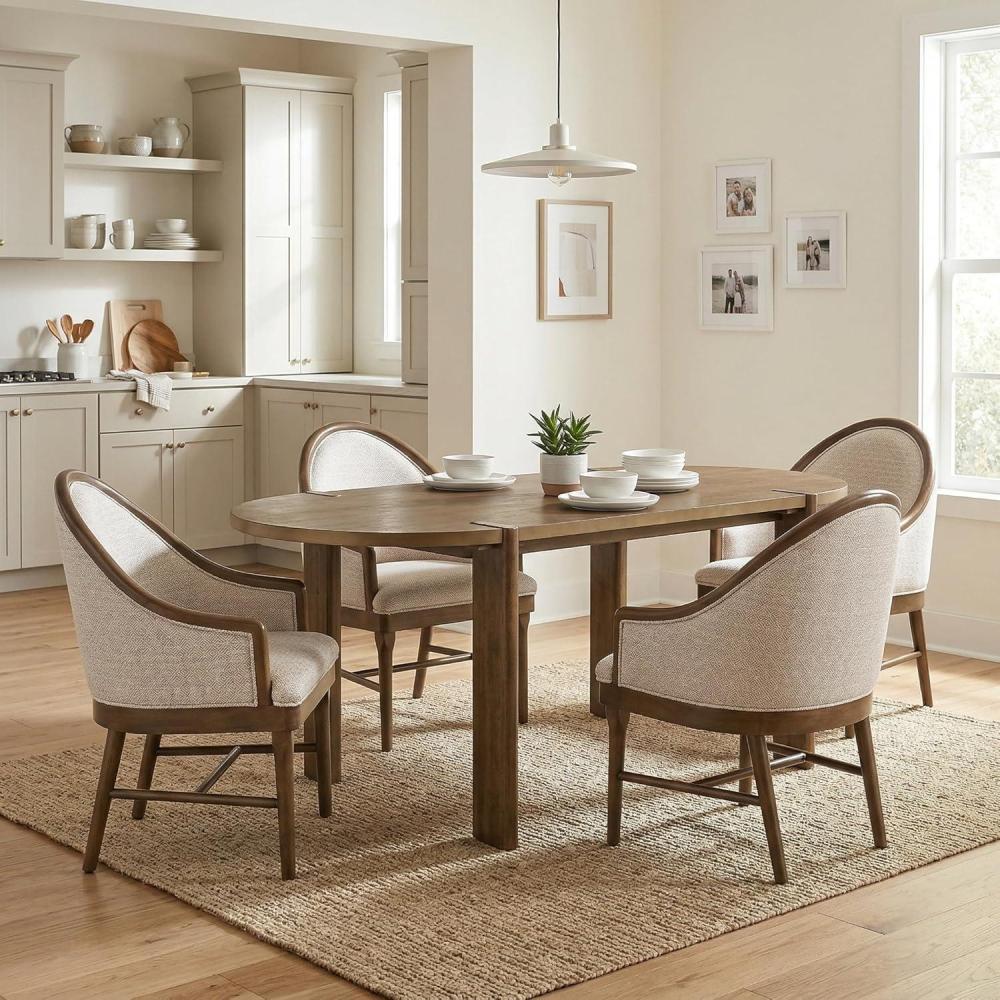 image:imageChristopher Knight Home Gernang MidCentury Modern Dining Table Set for 4 Solid Wood Kitchen Table and Dining Chairs Set of 4 Rubberwood Dining Room Table Set for 4 BeigeWalnutDining Set for 4