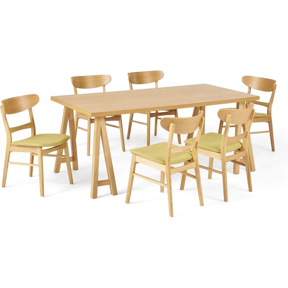 image:imageChristopher Knight Home Idalia MidCentury Modern 7 Piece Dining Set Light Beige and WalnutNatural Oak Green Tea