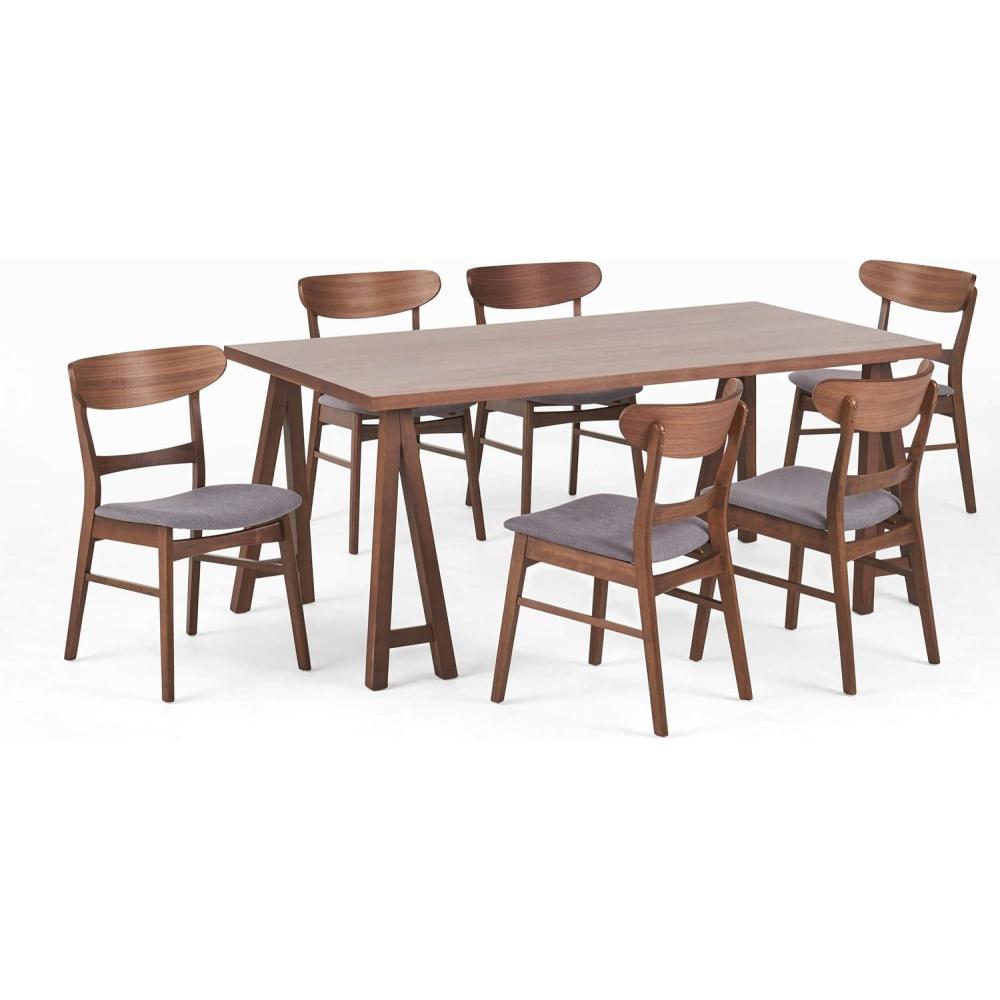 image:imageChristopher Knight Home Idalia MidCentury Modern 7 Piece Dining Set Light Beige and WalnutWalnut Dark Gray