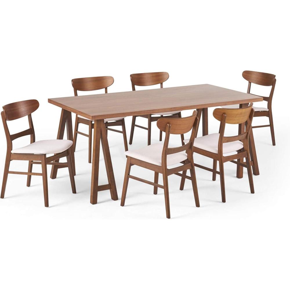 image:imageChristopher Knight Home Idalia MidCentury Modern 7 Piece Dining Set Light Beige and WalnutWalnut  Light Beige