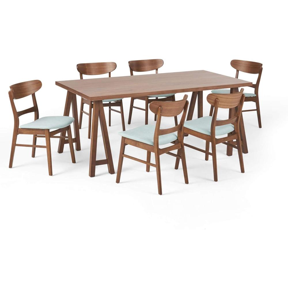 image:imageChristopher Knight Home Idalia MidCentury Modern 7 Piece Dining Set Light Beige and WalnutWalnut  Mint