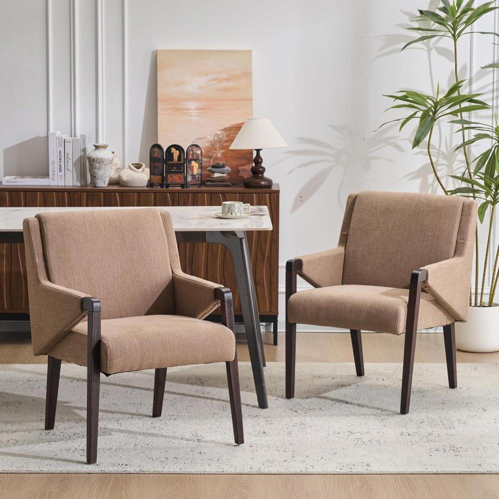 image:imageChristopher Knight Home Inmax Modern Upholstered Dining Chair Set of 2 Solid Wood Kitchen Side Chair Wooden Dining Armchair Extra Seat for Living Room Light BeigeBrownBlackbrown