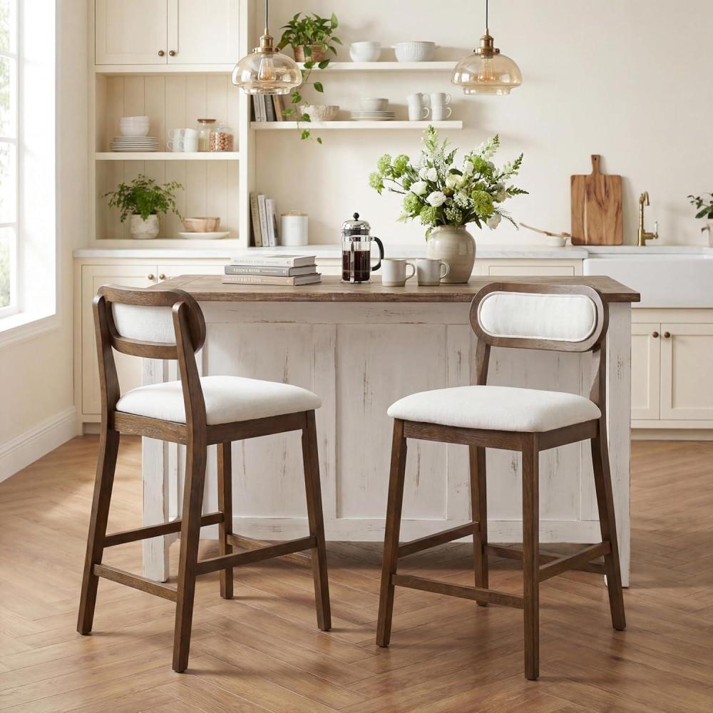 image:imageChristopher Knight Home Kaylin Modern Counter Height Bar Stools Set of 2 Upholstered Bar Stool for Kitchen Island Rubberwood Dining Room Chair Counter Stool with Footrest NaturalBeigeBrownbeige