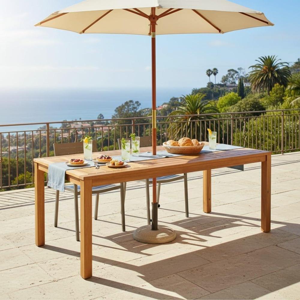 image:imageChristopher Knight Home Labrov 69L Acacia Wood Outdoor Dining Table with Umbrella Hole Sturdy Rectangular Patio Table for 6 People Indoor and Outdoor Dining Room Table with Slatted Design Teak