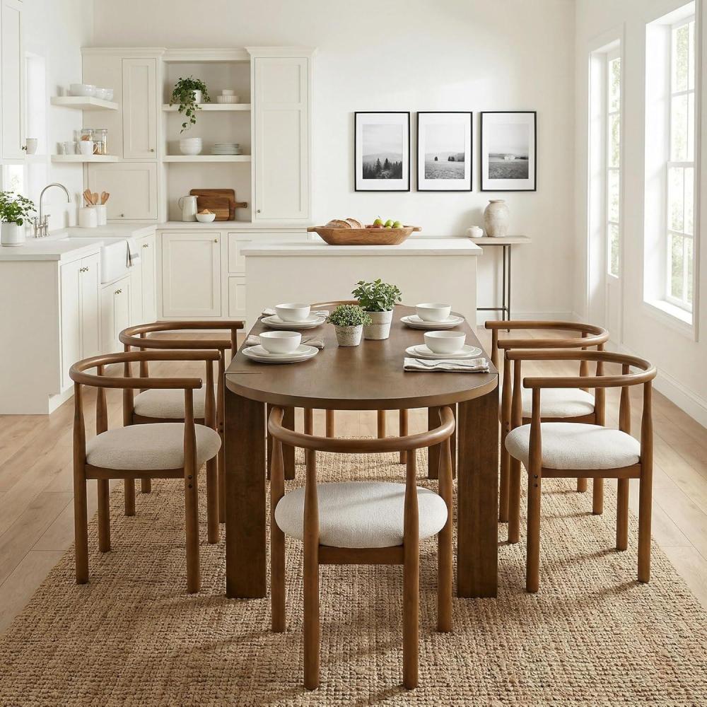 image:imageChristopher Knight Home Larkspur MidCentury Modern Dining Table Set for 6 Solid Wood Kitchen Table and Dining Chairs Set of 6 Rubberwood Dining Room Table Set 6 BeigeWalnut