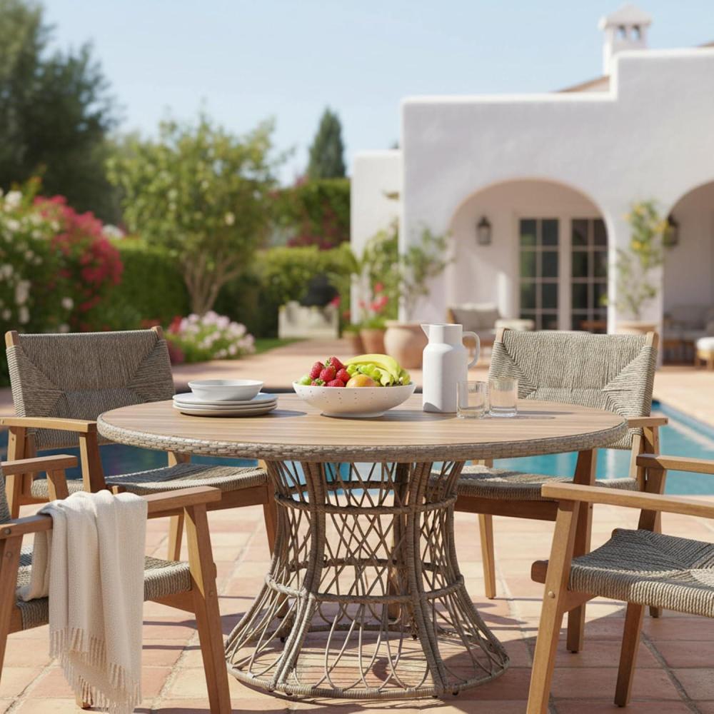 image:imageChristopher Knight Home Pella Farmhouse Acacia Wood Round Dining Table for 46 People Patio Dining Room Table with Handwoven Wicker Base for BackyardGarden Slatted Design Outdoor Patio Table BrownBrown