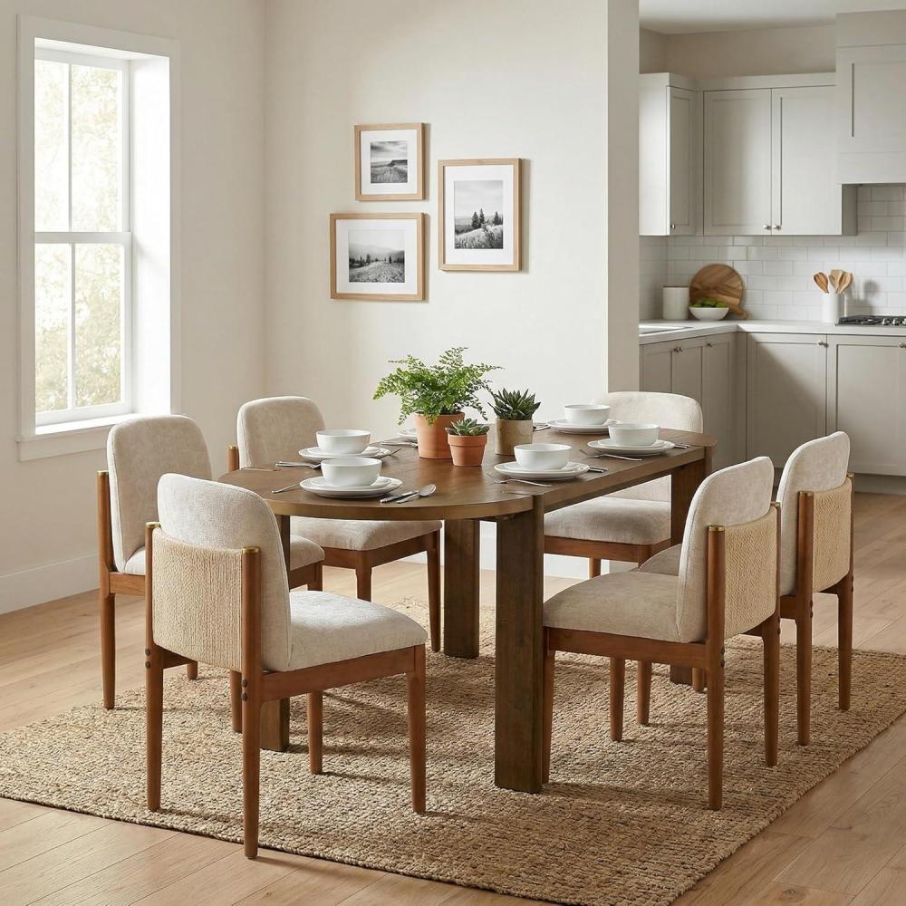 image:imageChristopher Knight Home Polly Modern Dining Table Set for 6 Solid Wood Kitchen Table and Dining Chairs Set of 6 Rubberwood Dining Room Table Set 6 BeigeWalnut