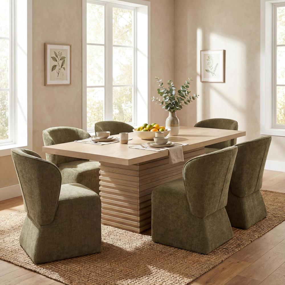 image:imageChristopher Knight Home Qiyana Modern Dining Table Set for 6 Comfy Upholstered Dining Chairs and Solid Wood Kitchen Table Set Rectangular Dining Room Table Set for 6 Beige  Light NaturalOlive Green  Light Natural