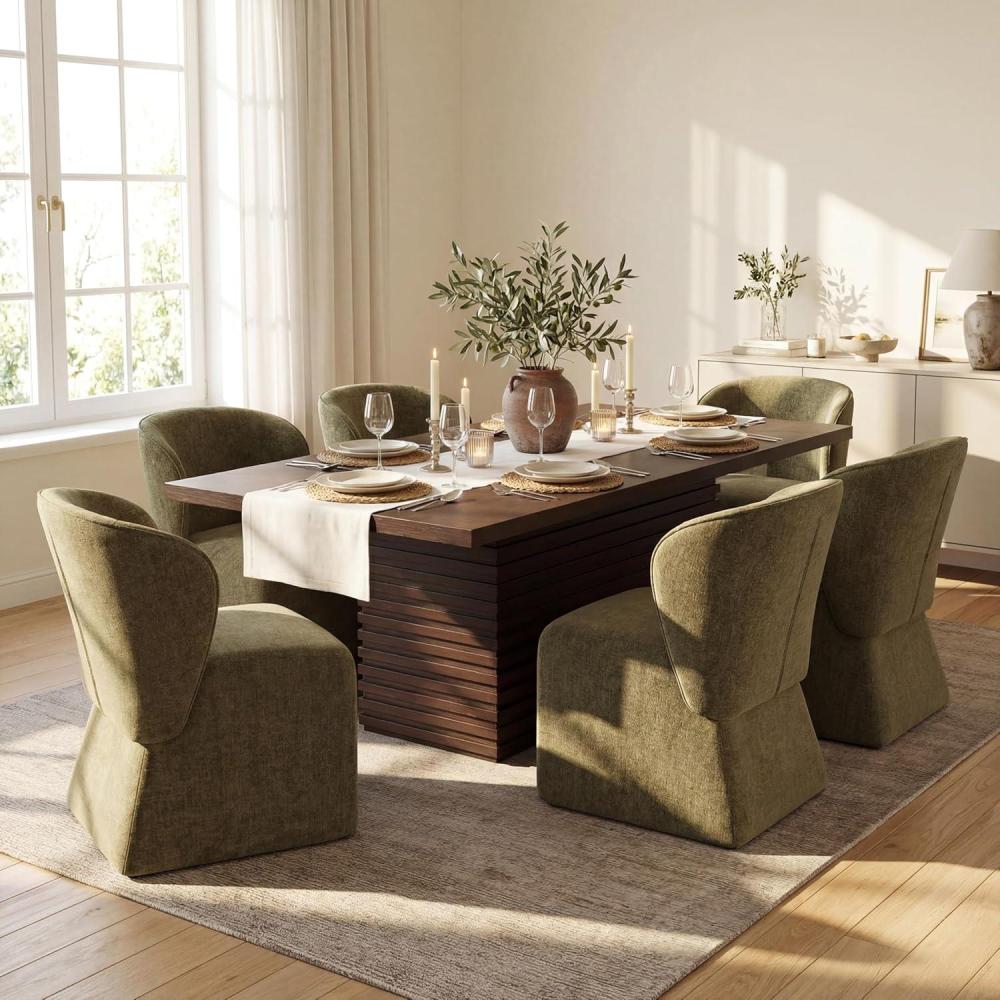 image:imageChristopher Knight Home Qiyana Modern Dining Table Set for 6 Comfy Upholstered Dining Chairs and Solid Wood Kitchen Table Set Rectangular Dining Room Table Set for 6 Beige Light NaturalOlive Green Espresso