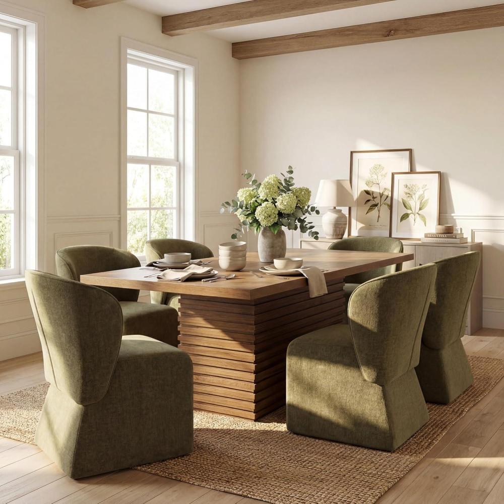 image:imageChristopher Knight Home Qiyana Modern Dining Table Set for 6 Comfy Upholstered Dining Chairs and Solid Wood Kitchen Table Set Rectangular Dining Room Table Set for 6 Beige Light NaturalOlive Green Walnut