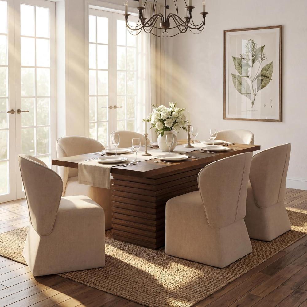 image:imageChristopher Knight Home Qiyana Modern Dining Table Set for 6 Comfy Upholstered Dining Chairs and Solid Wood Kitchen Table Set Rectangular Dining Room Table Set for 6 Beige Light NaturalBeige Walnut