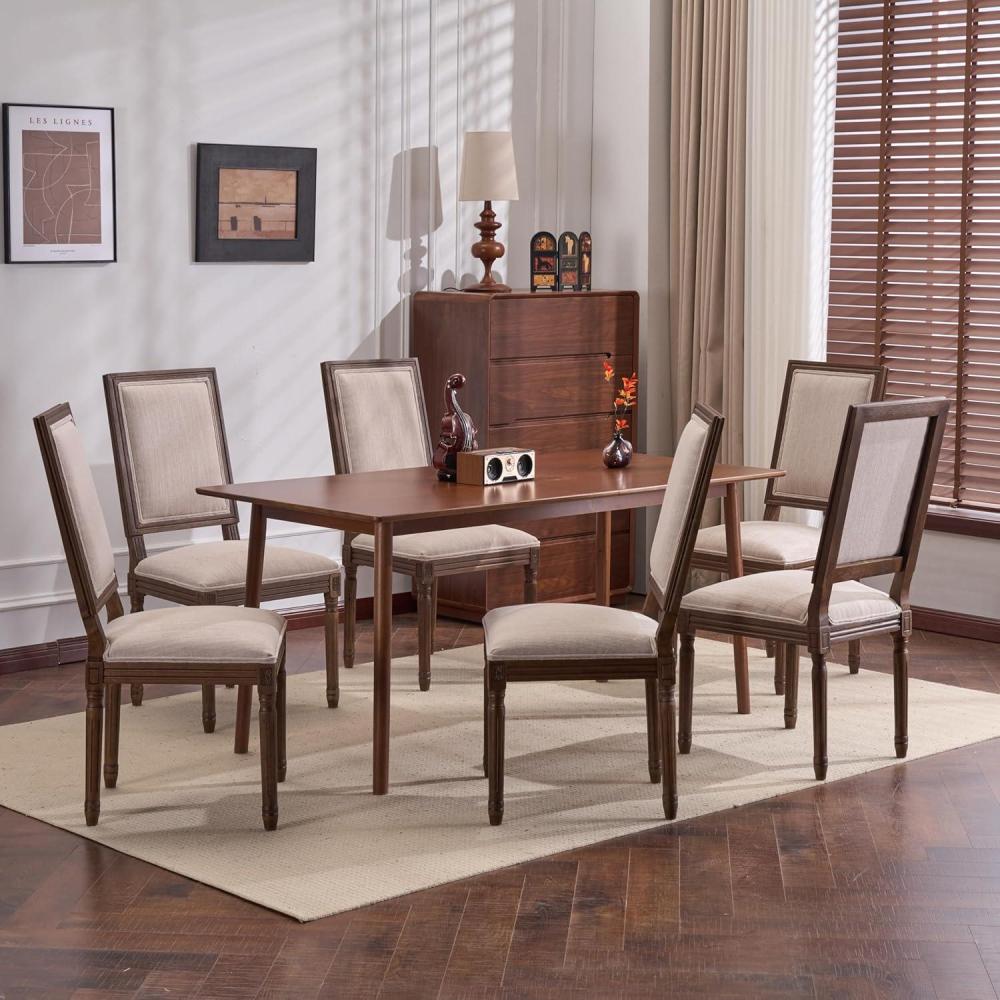 image:imageChristopher Knight Home Regina French Country Dining Chairs Set of 6 Wooden Dining Room Chair High Back Kitchen Side Chair Fabric Upholstered Armless Extra Seat BeigeWalnutBeigewalnut