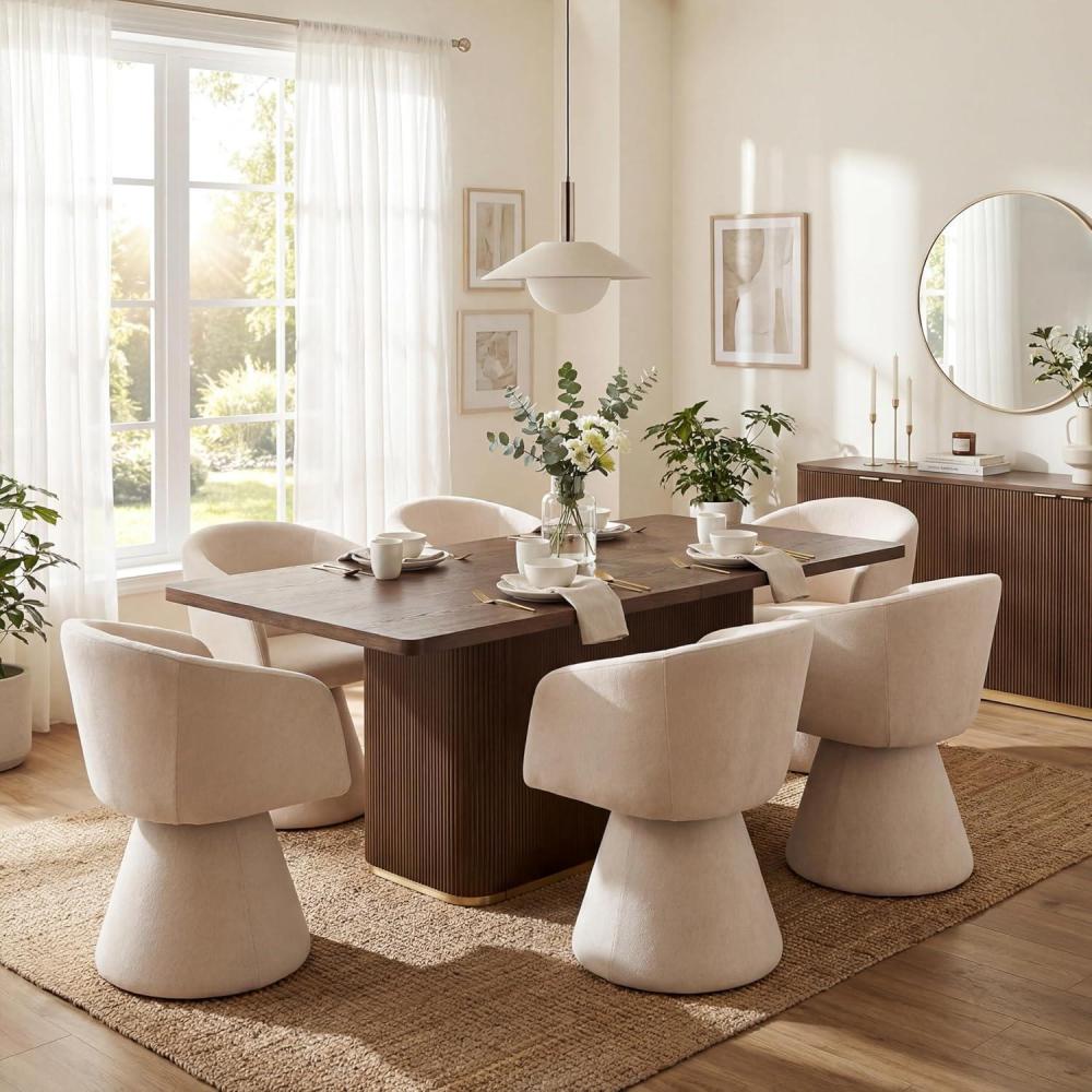 image:imageChristopher Knight Home Scout Modern Dining Table Set for 6 180 Swivel Dining Chair and Table Set Solid Wood Dining Room Table Set for 6 BeigeNaturalBeigewalnut