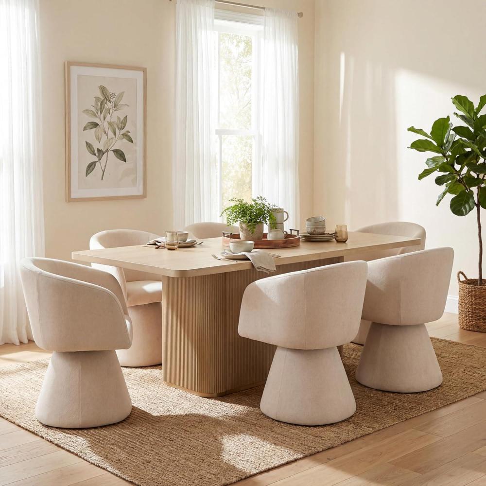 image:imageChristopher Knight Home Scout Modern Dining Table Set for 6 180 Swivel Dining Chair and Table Set Solid Wood Dining Room Table Set for 6 BeigeNaturalBeigenatural