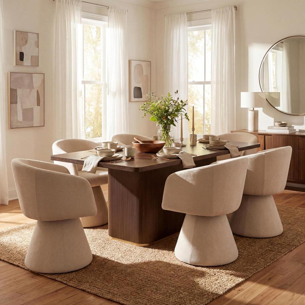 image:imageChristopher Knight Home Scout Modern Dining Table Set for 6 180 Swivel Dining Chair and Table Set Solid Wood Dining Room Table Set for 6 BeigeNaturalOatmealwalnut